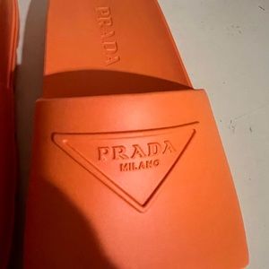 PRADA  Rubber Logo Slide Sandals Orange 37